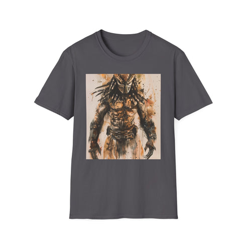 Charcoal cotton T-shirt with Predator graphic and crew neck for men and women