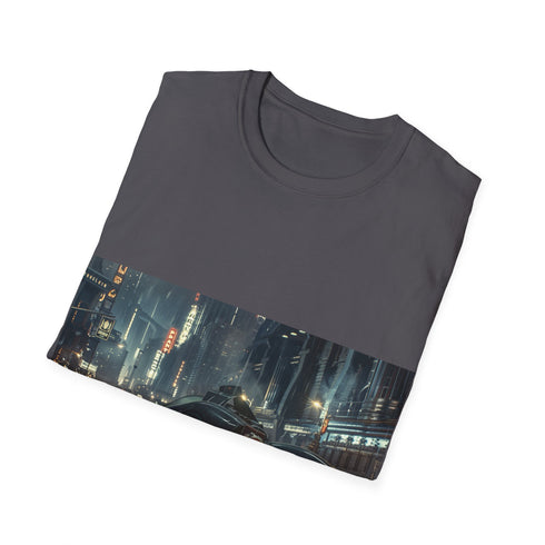 Charcoal cotton crew neck t-shirt featuring Gotham City Batmobile design