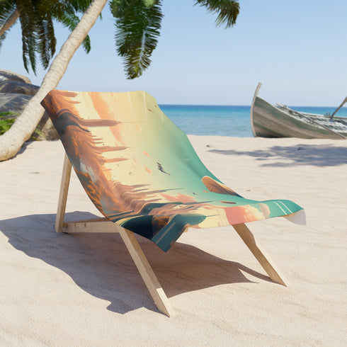 these towels feature a stunning city skyline with flying cars and sleek buildings. Transport yourself to a new dimension with these stylish and comfortable towels.
Image Alt Texts: Futuristic Flying City Skyline Beach Towels