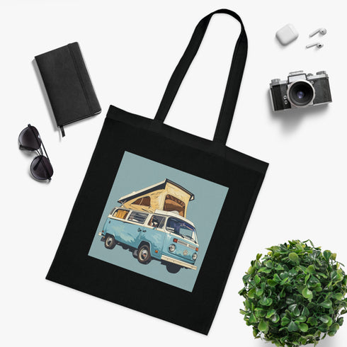 Bluebird Camper Tote Bag in stylish Black Cotton for chic outings.