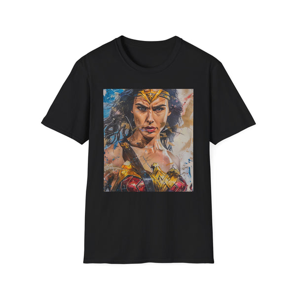 Charcoal cotton crew neck T-shirt with vibrant Wonder Woman painting