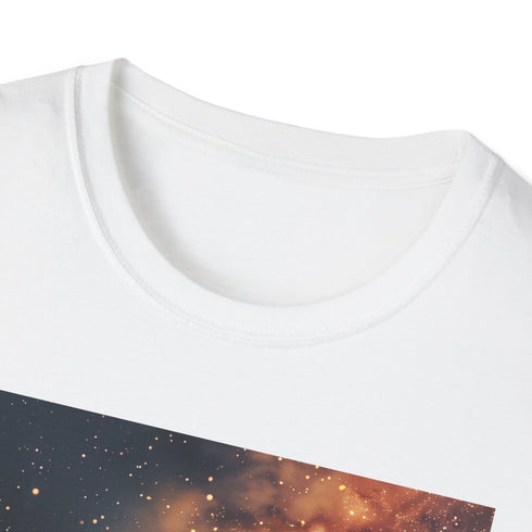 Charcoal galaxy painting t-shirt with vibrant cosmic details and regular fit