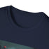 Charcoal cyberpunk cityscape t-shirt with neon skyscrapers illustration cotton crew neck