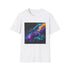 Charcoal cotton t-shirt showcasing neon space galaxy with vibrant celestial designs