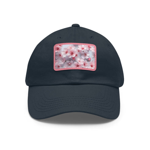 White 3D cherry blossom baseball cap with light brown patch.