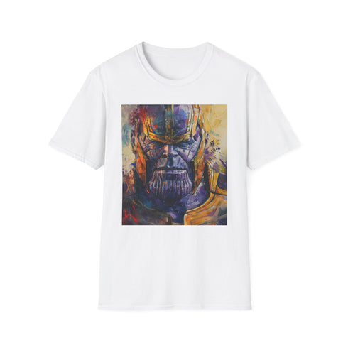Charcoal cotton t-shirt featuring vibrant Thanos painting with crew neck design