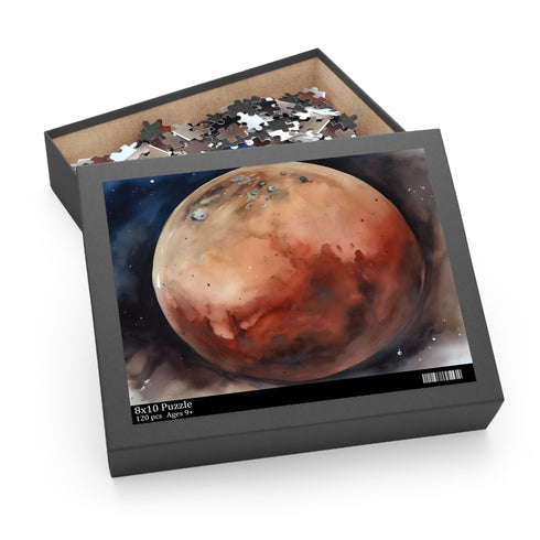 Mars Watercolor Puzzle with vibrant red planet landscapes and colors.