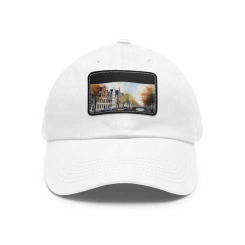 Amsterdam Skyline Snapback Cap with White/Light Brown Rectangle Patch
