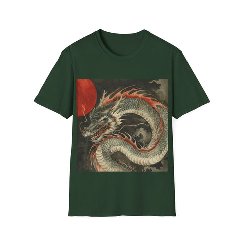 Charcoal cotton t-shirt featuring a detailed Japanese dragon design
