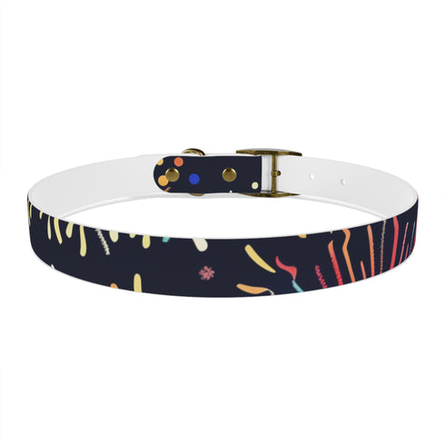 Vibrant black onyx dog collar with festive fireworks pattern for medium dogs.