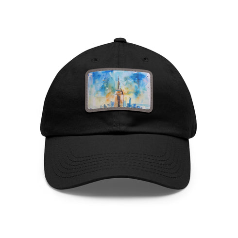 Empire State Skyline Watercolor Cap in White with Light Brown Patch