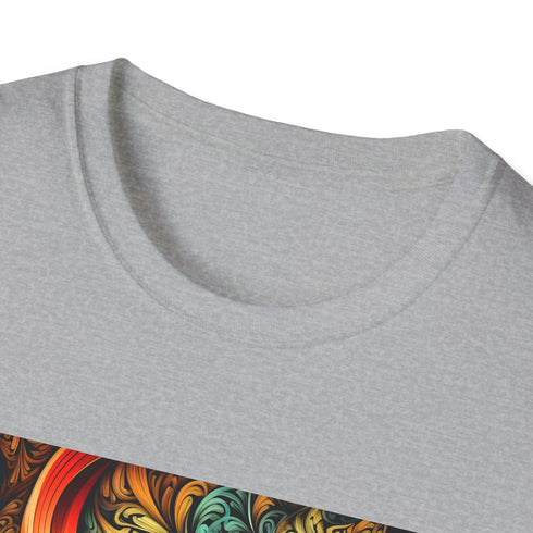 Charcoal cotton T-shirt with intricate fractal pattern embracing mathematical elegance