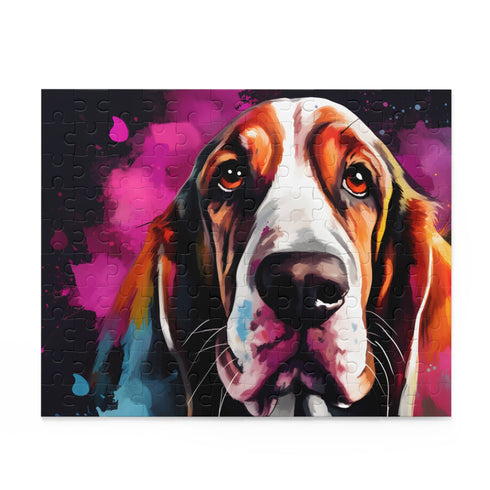 Basset Hound puzzle featuring charming dog art, perfect for enthusiasts.