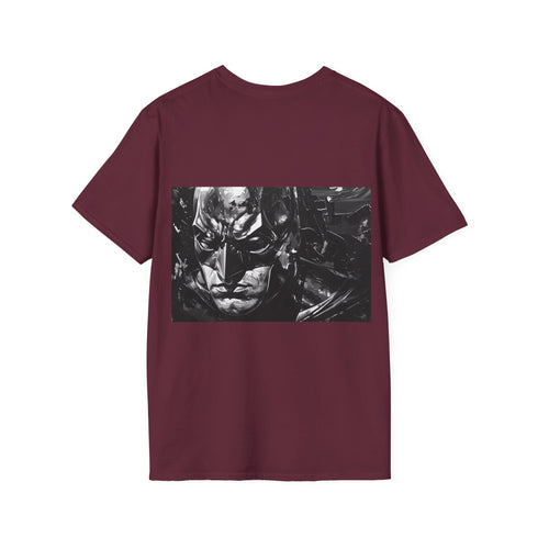 Charcoal Gotham Knight tee with intricate Batman details and bold design.