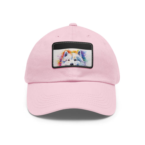 Fluffy Samoyed Snapback in White with Light Brown Rectangle Patch