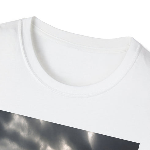 Charcoal crew neck cotton T-shirt with resilient lighthouse in storm design