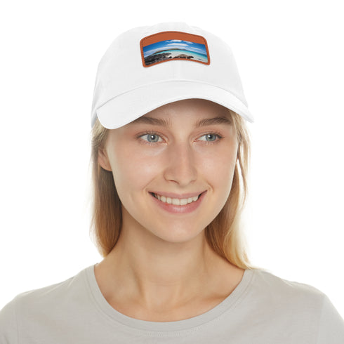 Galapagos Explorer Baseball Cap in White with Light Brown Rectangle Patch