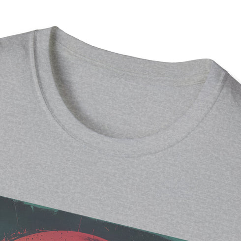 Charcoal cotton crew neck retro sunset paradise t-shirt.