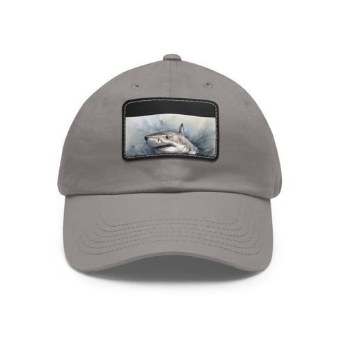 White cotton Ocean Predator Snapback Cap with light brown rectangle patch.