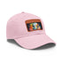 Neon watercolor hat with light brown rectangle patch for vibrant style.