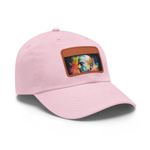 Bright neon watercolor Jeff Bezos hat with light brown patch.