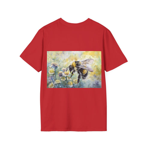 Charcoal cotton watercolor bumblebee tee with crew neck and vibrant design