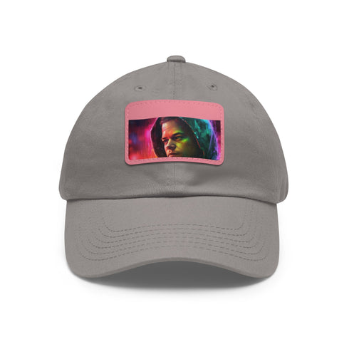 Neon watercolor baseball cap with light brown rectangle patch.