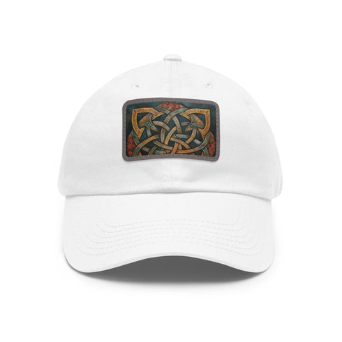 Eternal Elegance Cap: Celtic Knot Design, White/Light Brown Rectangle Hat