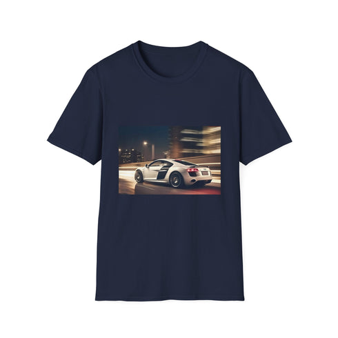 Charcoal cotton T-shirt with Audi R8 graphic in vibrant summer colors