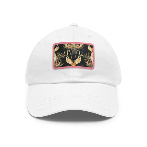 Stylish cotton baseball cap with Lucky Jackalope pattern, white and light brown.