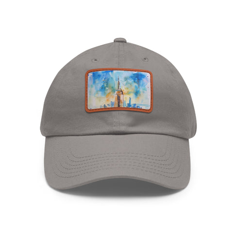 Empire State Skyline Watercolor Cap in White with Light Brown patch