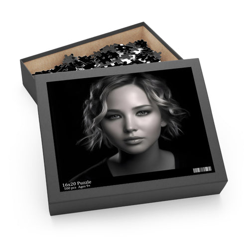 Jennifer Lawrence portrait puzzle, 10" x 8", 120 pieces, challenging and captivating.