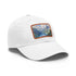 Swiss Alps watercolor baseball cap with white/light brown patch.