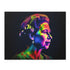 Vibrant neon puzzle of young Queen Elizabeth II portrait.