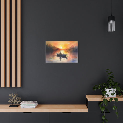 Golden Hour Fisherman Silhouette Sunset Stretched Canvas Wall Art - View 5 | Prints With Passion