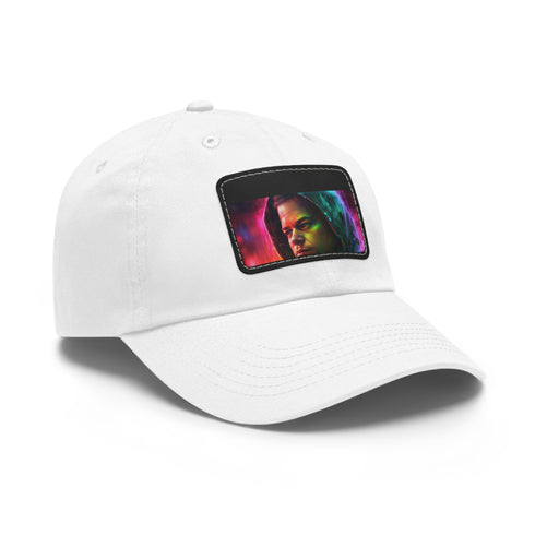 Neon watercolor dreams cotton hat with rectangle white patch.