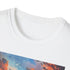 Charcoal crew neck t-shirt with El Nido sunset painting in vibrant hues