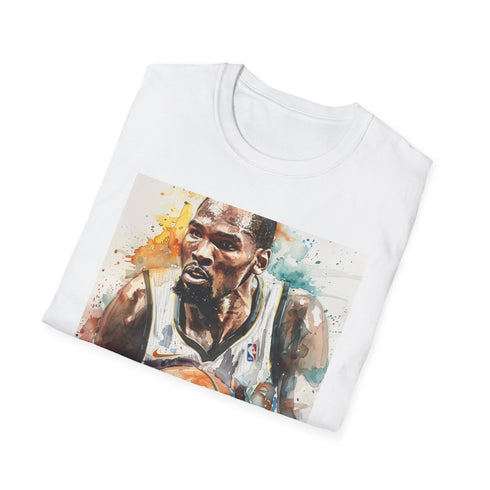 Watercolor Kevin Durant charcoal crew neck T-shirt featuring vibrant basketball artistry