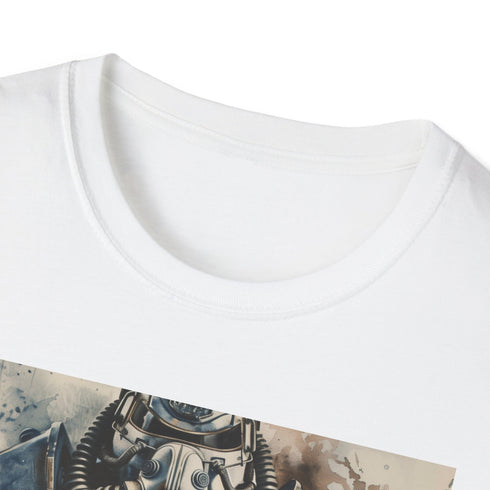 Charcoal cotton crew neck t-shirt with watercolor Power Armor illustration