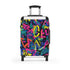 Neon graffiti small black suitcase with trendy urban pattern for travel.