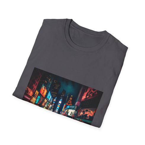 Charcoal cotton T-shirt with vibrant Times Square night scene graphic