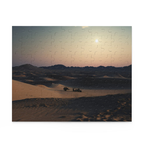 Moonlit Desert Sands Puzzle: Beautiful jigsaw featuring full moon over vast sand dunes, ideal for relaxation