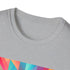 Vibrant charcoal crew neck cotton T-shirt with abstract geometric summer patterns