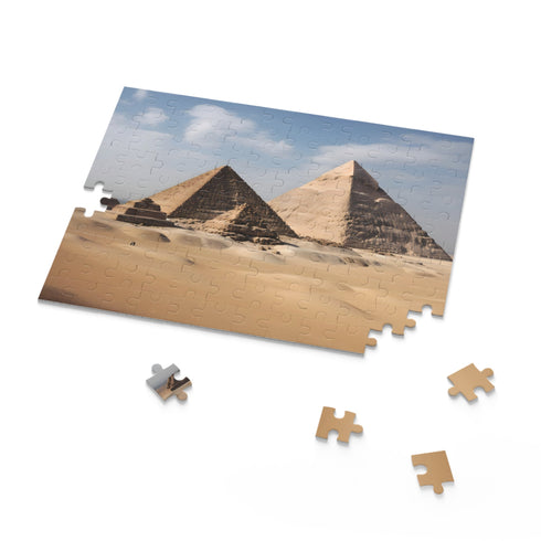 Challenging jigsaw puzzle featuring vibrant Giza Pyramid design, 120 pieces.