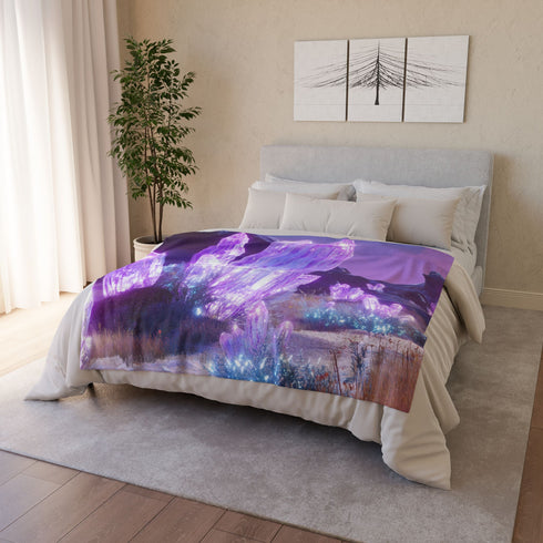 Neon Crystals Blooming in Wasteland Plush Fleece Throw Blanket