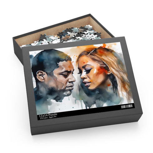 Watercolor JayZ Beyoncé puzzle with vibrant colors and intricate details.