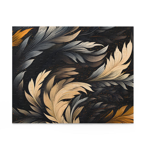 Calligraphy strokes jigsaw puzzle with intricate patterns, textura quadrata style.