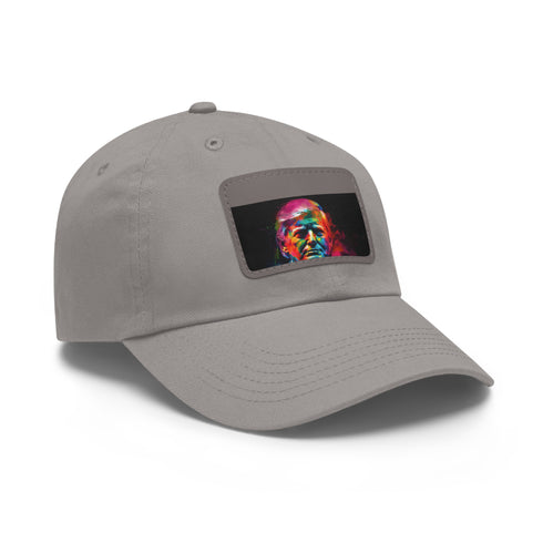 Vibrant neon watercolor baseball cap with light brown rectangle patch.