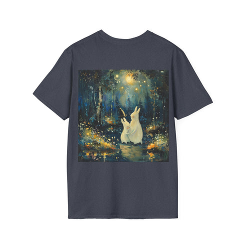Moomin Love Charcoal T-Shirt featuring whimsical love story design.
