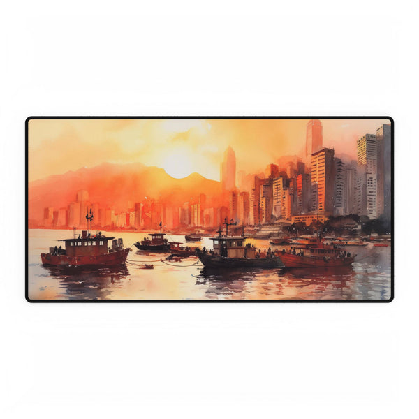 Hong Kong Victoria Harbour Neon Skyline XXL Extended Desk Mat